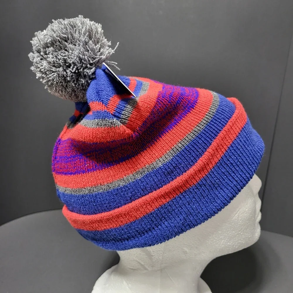 Escape by Polar Extreme Kids Beanie Pom Pom‎ Winter Hat Blue Red Gray Stripes